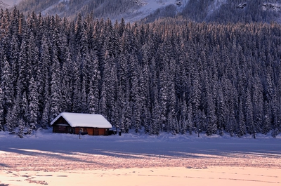 Boat House On Lake Louise In Winter