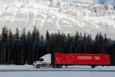 Canadian Tire Truck Driveing In Winter Banff