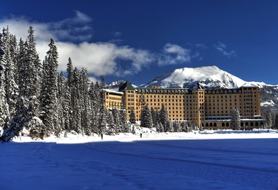 Fairmont Chateau Lake Louise On Winter Sunny Day