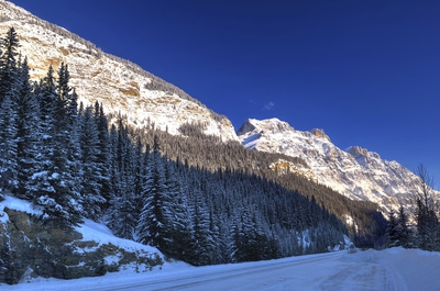 Mountains From Icefields Parkway In Winter